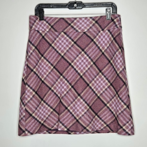 Talbots Dresses & Skirts - Talbots‎ Wool Blend Plaid Mini Skirt 6 Purple Pink Check A-Line Preppy Academia